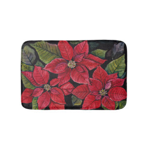 Vibrant Poinsettia In Watercolor Bath Mat