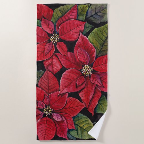 Vibrant Poinsettia In Watercolor  Beach Towel