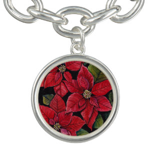 Vibrant Poinsettia In Watercolor  Bracelet