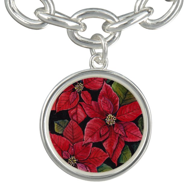 Vibrant Poinsettia In Watercolor  Bracelet (Design)