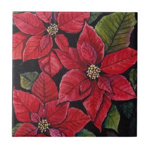 Vibrant Poinsettia In Watercolor Ceramic Tile