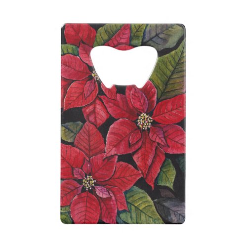 Vibrant Poinsettia In Watercolor  Credit Card Bottle Opener