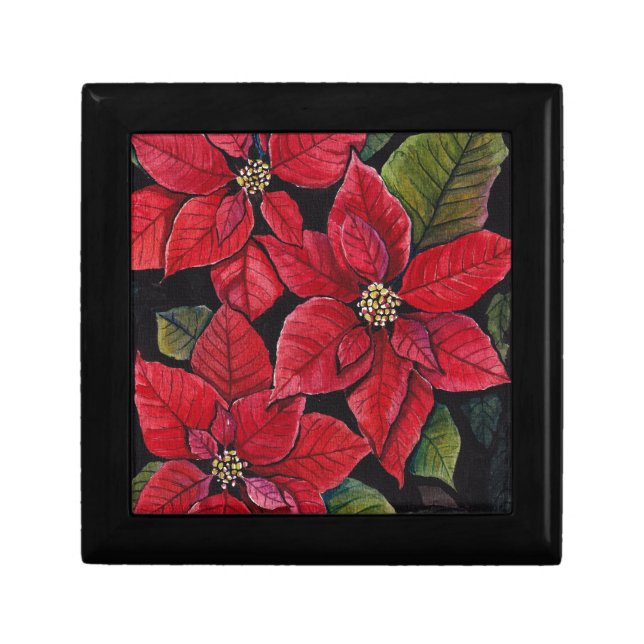 Vibrant Poinsettia In Watercolor  Gift Box (Front)