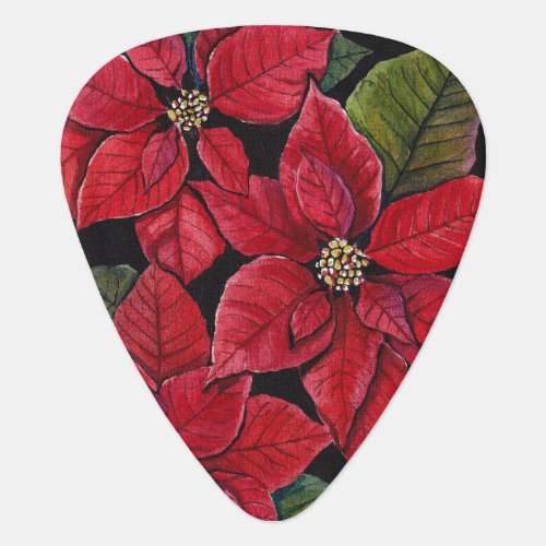 Vibrant Poinsettia In Watercolor Guitar Pick