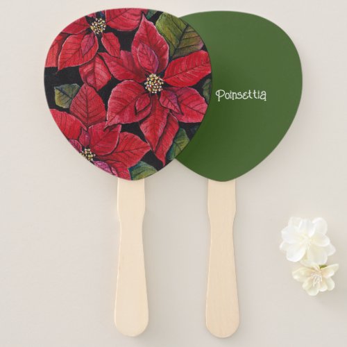 Vibrant Poinsettia In Watercolor  Hand Fan