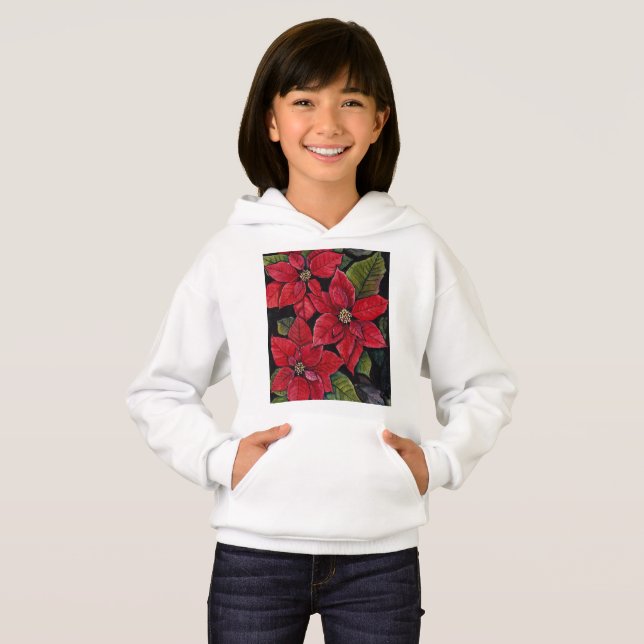 Vibrant Poinsettia In Watercolor   Hoodie (Front Full)