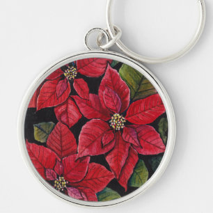 Vibrant Poinsettia In Watercolor  Keychain