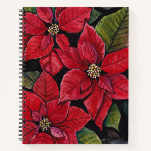 Vibrant Poinsettia In Watercolor   Notebook