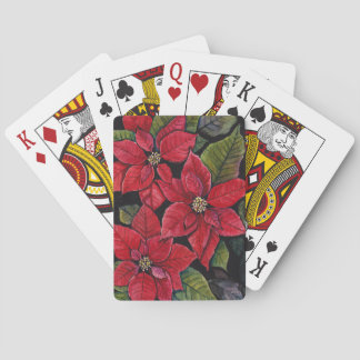 Vibrant Poinsettia In Watercolor  Poker Cards