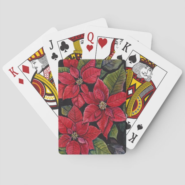 Vibrant Poinsettia In Watercolor  Poker Cards (Back)