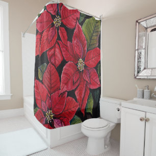 Vibrant Poinsettia In Watercolor Shower Curtain