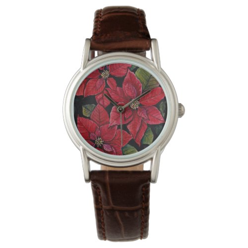 Vibrant Poinsettia In Watercolor  Watch