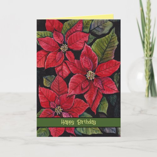 Vibrant Poinsettias In Watercolor   Card