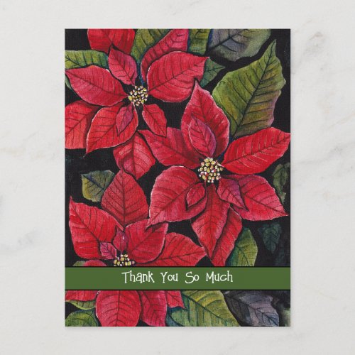 Vibrant Poinsettias In Watercolor   Postcard