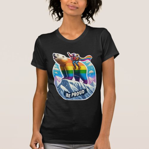 Vibrant polar bear Perched on mountain with girls T_Shirt