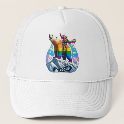 Vibrant polar bear Perched on mountain with girls Trucker Hat