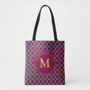 Vibrant POLKA DOT Maroon Blue Customized Monogram Tote Bag
