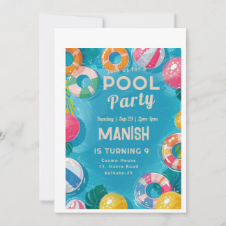 Vibrant Pool Party Birthday Invitation Card