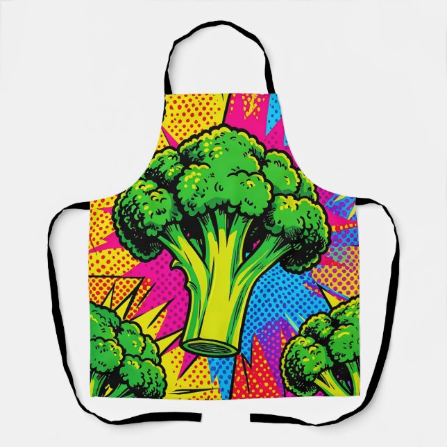Vibrant Pop Art Broccoli Pattern Apron (Front)