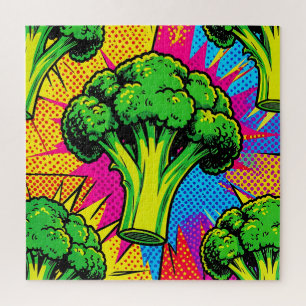 Vibrant Pop Art Broccoli Pattern Jigsaw Puzzle