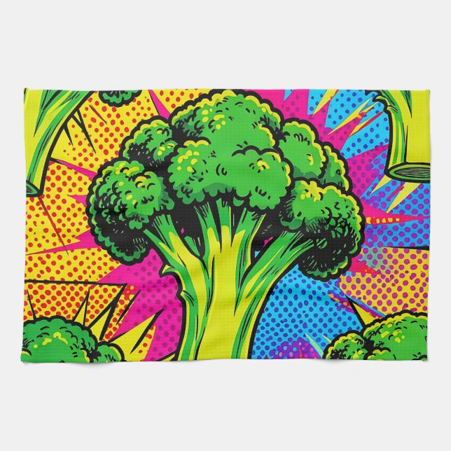 Vibrant Pop Art Broccoli Pattern Kitchen Towel (Horizontal)