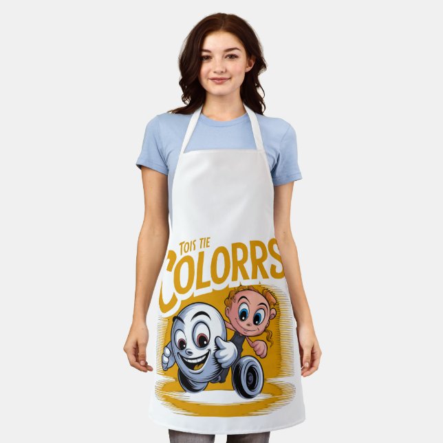 Vibrant Pop Art Cartoon Kitchen Apron (Worn)