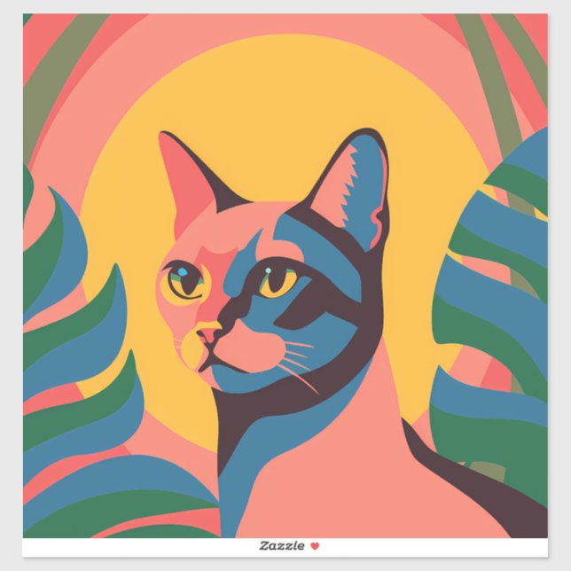 Vibrant Pop Art Cat Portrait Sticker (Sheet)