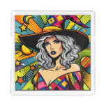 Vibrant Pop Art Comic Witch Portrait for Halloween Acrylic Tray