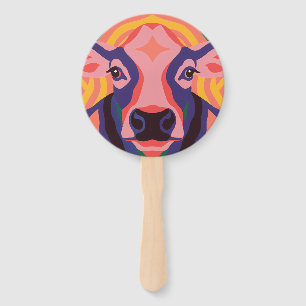 Vibrant Pop Art Cow Face Portrait Hand Fan