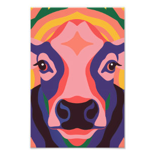 Vibrant Pop Art Cow Face Portrait Photo Print