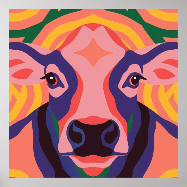Vibrant Pop Art Cow Face Portrait Poster (Front)