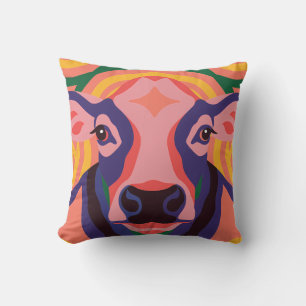 Vibrant Pop Art Cow Face Portrait Throw Pillow