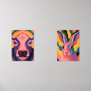 Vibrant Pop Art Cow Face Portrait Wall Art Sets
