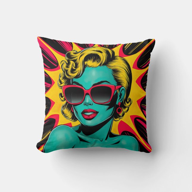 Vibrant Pop Art Diva Throw Pillow (Front)