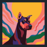 Vibrant Pop Art Doberman Portrait Poster<br><div class="desc">This is a vibrant pop art style digital illustration of a Doberman Pinscher's portrait. The dog is depicted with bold, flat areas of color in shades of black, blue, purple, and red, creating a striking and modern aesthetic. Its eyes are yellow, and it has a focused, alert expression. The Doberman...</div>