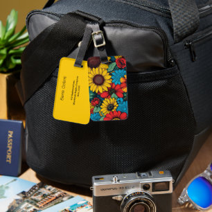 Vibrant Pop Art Floral Design wuth Sunflowers Luggage Tag
