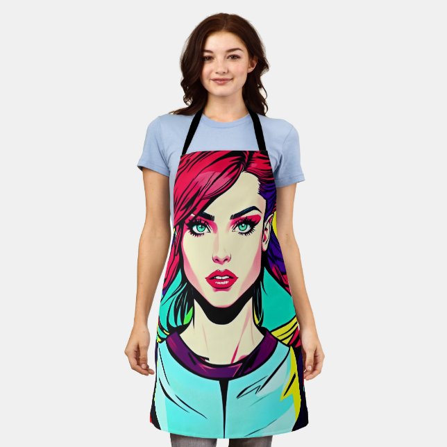 Vibrant Pop Art Girl Apron – Retro Cool (Worn)