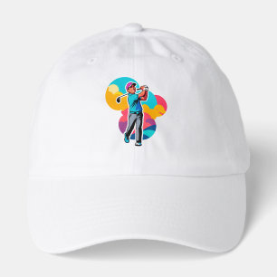 Vibrant Pop-Art Golfer Swinging a Driver on Green Hat