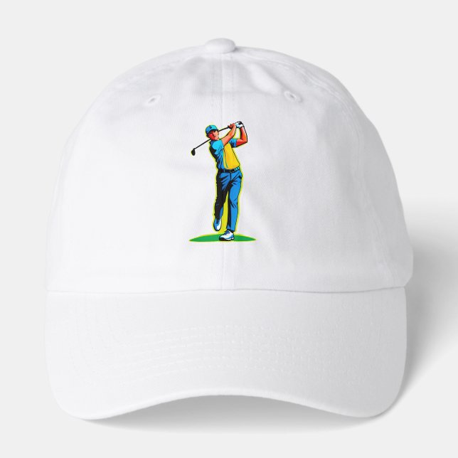 Vibrant Pop-Art Golfer Swinging a Driver on Green Hat (Front)