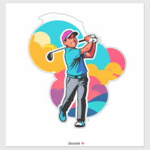 Vibrant Pop-Art Golfer Swinging a Driver on Green Sticker