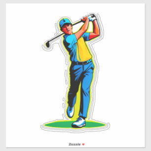 Vibrant Pop-Art Golfer Swinging a Driver on Green Sticker