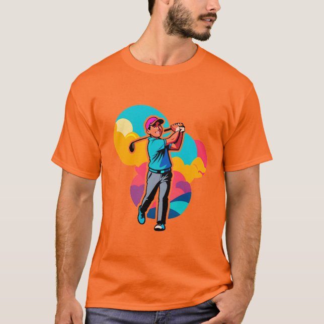 Vibrant Pop-Art Golfer Swinging a Driver on Green T-Shirt (Front)