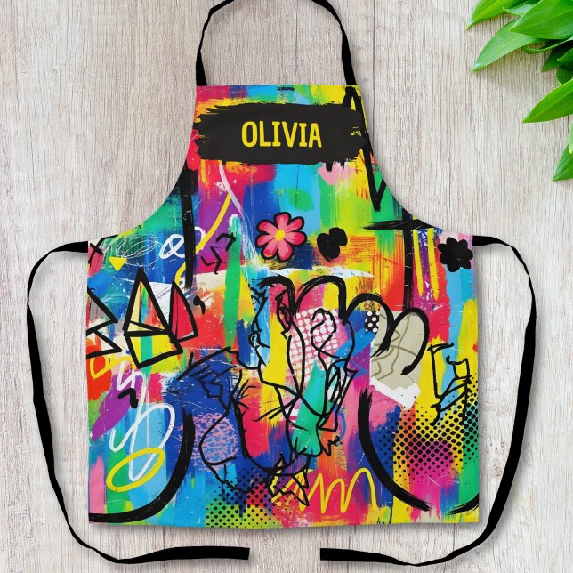 Vibrant Pop Art Graffiti Abstract Personalized Apron (Creator Uploaded)