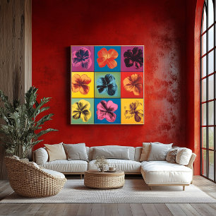 Vibrant Pop Art Hibiscus Flower Grid – Modern Poster