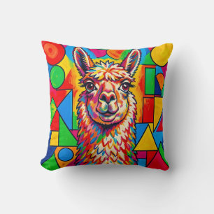 Vibrant Pop Art Llama Portrait Throw Pillow