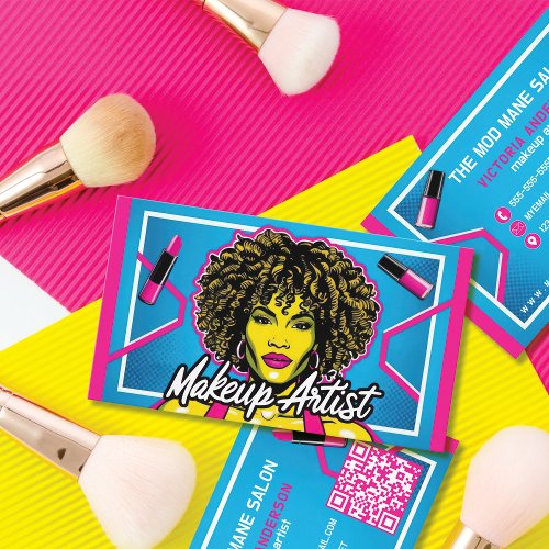 Vibrant Pop Art Neon Pink Blue Makeup Artist Business Card