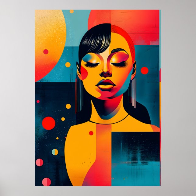 Vibrant Pop Art Portrait: Serene Woman Poster (Front)