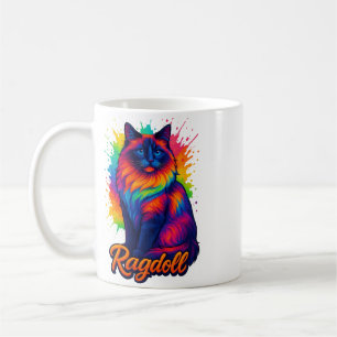 Vibrant Pop-Art Ragdoll Cat – Colorful Neon Street Coffee Mug