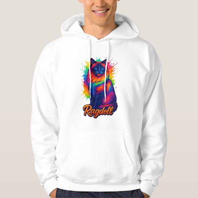 Vibrant Pop-Art Ragdoll Cat – Colorful Neon Street Hoodie (Front)