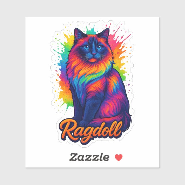 Vibrant Pop-Art Ragdoll Cat – Colorful Neon Street Sticker (Sheet)